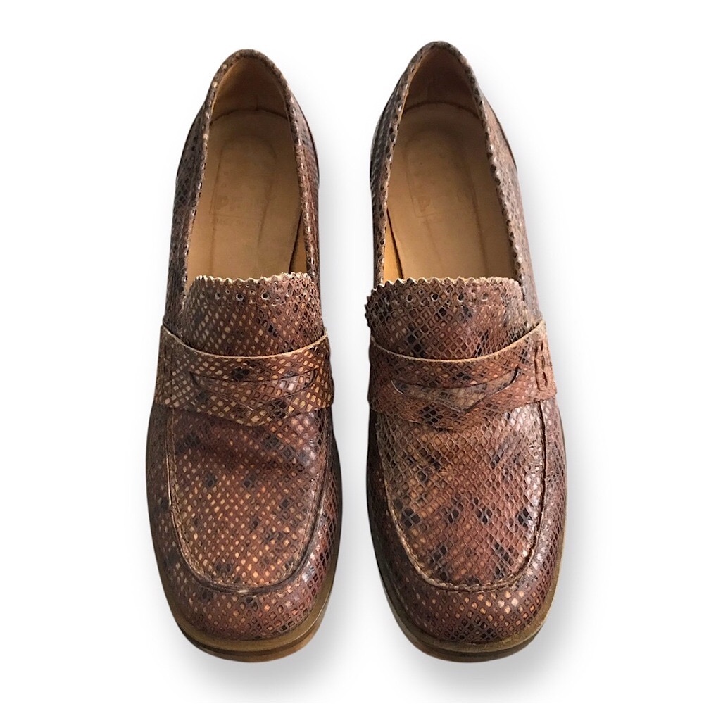 PF16 Paola Ferri Leather Chunky Block Heel Snakeskin Python Loafers EU 40 / US 9 - Picture 7 of 16